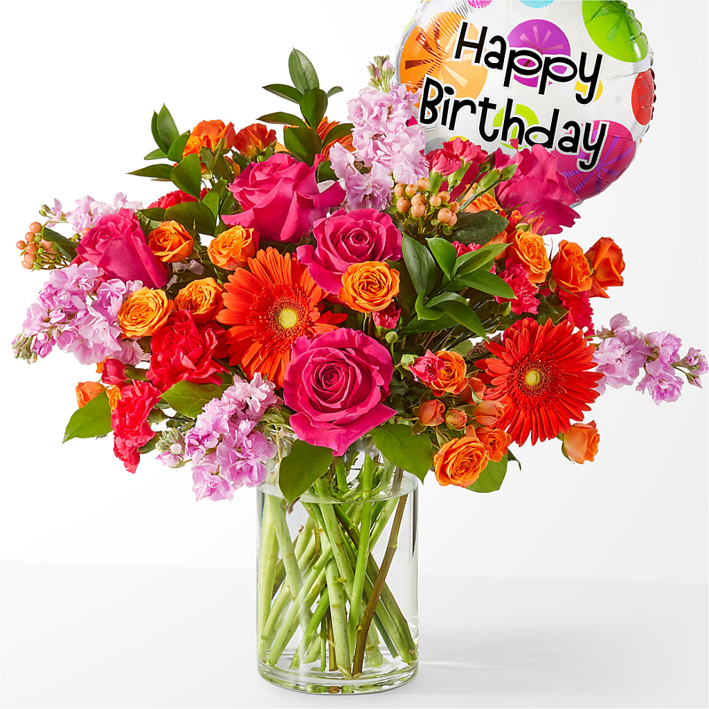 Fiesta Bouquet with Birthday Balloon – Jerome Florist, Bronx NY