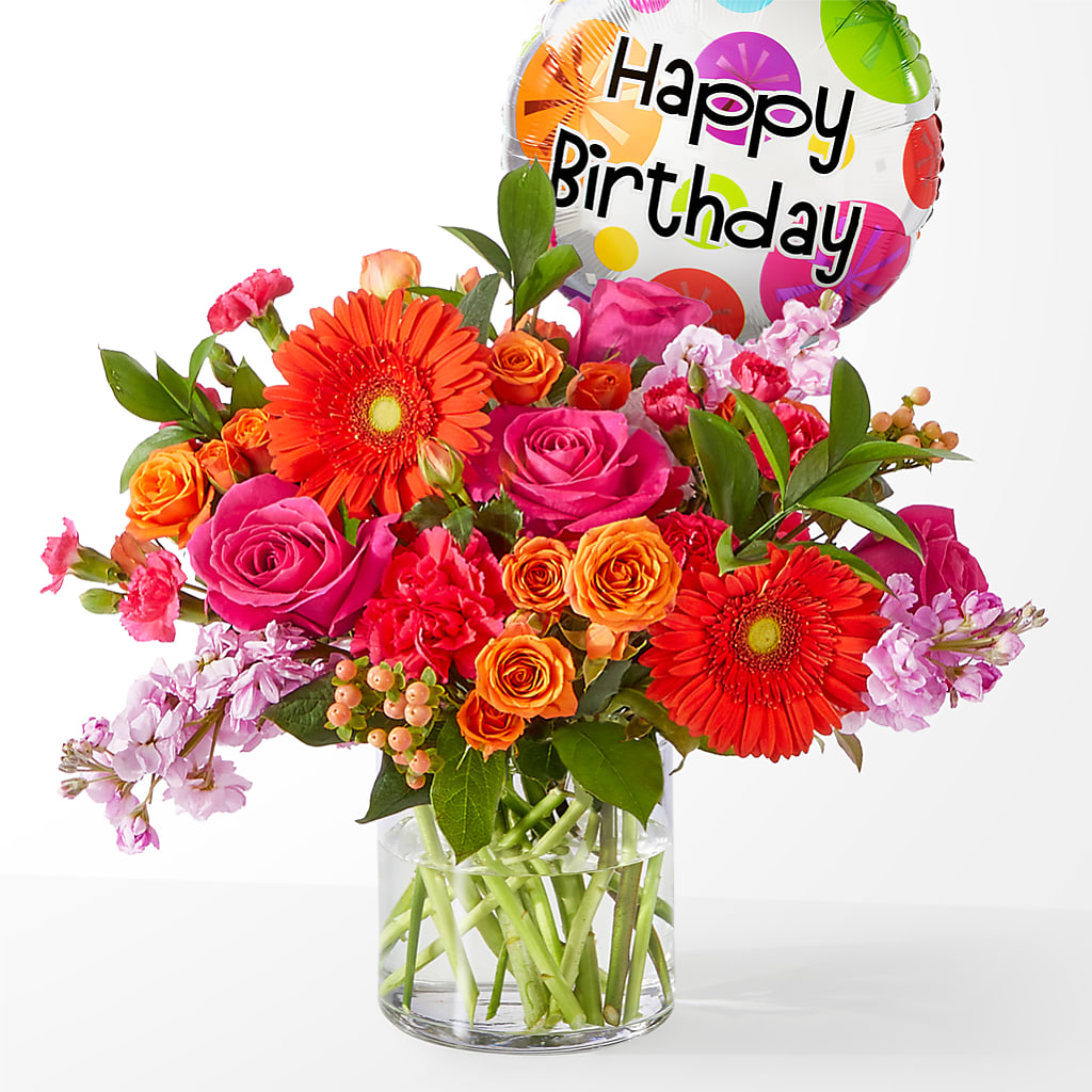 Fiesta Bouquet with Birthday Balloon – Jerome Florist, Bronx NY