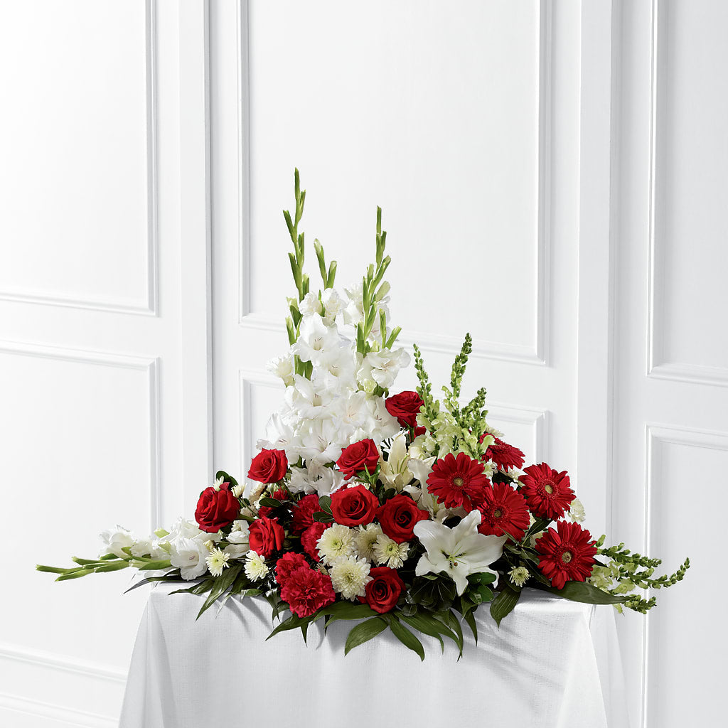 Crimson & White Arrangement – Jerome Florist, Bronx NY