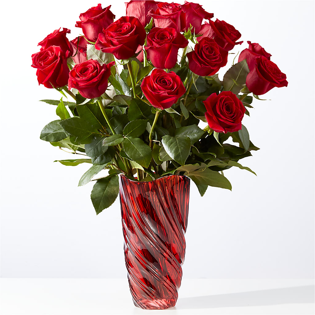 Classic Love Red Rose Bouquet with Luxe Swirl Vase – Jerome Florist, Bronx NY