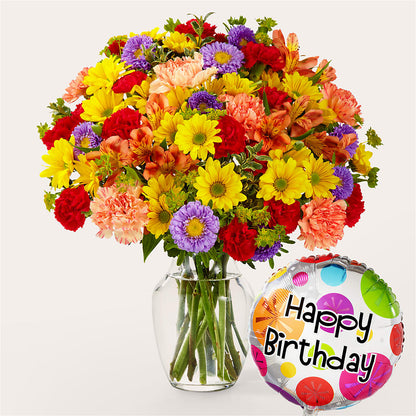 Kaleidoscope Bouquet with Birthday Balloon –  Jerome Florist, Bronx NY