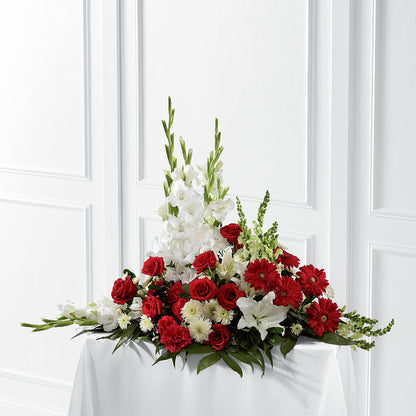 Crimson & White Arrangement –  Jerome Florist, Bronx NY