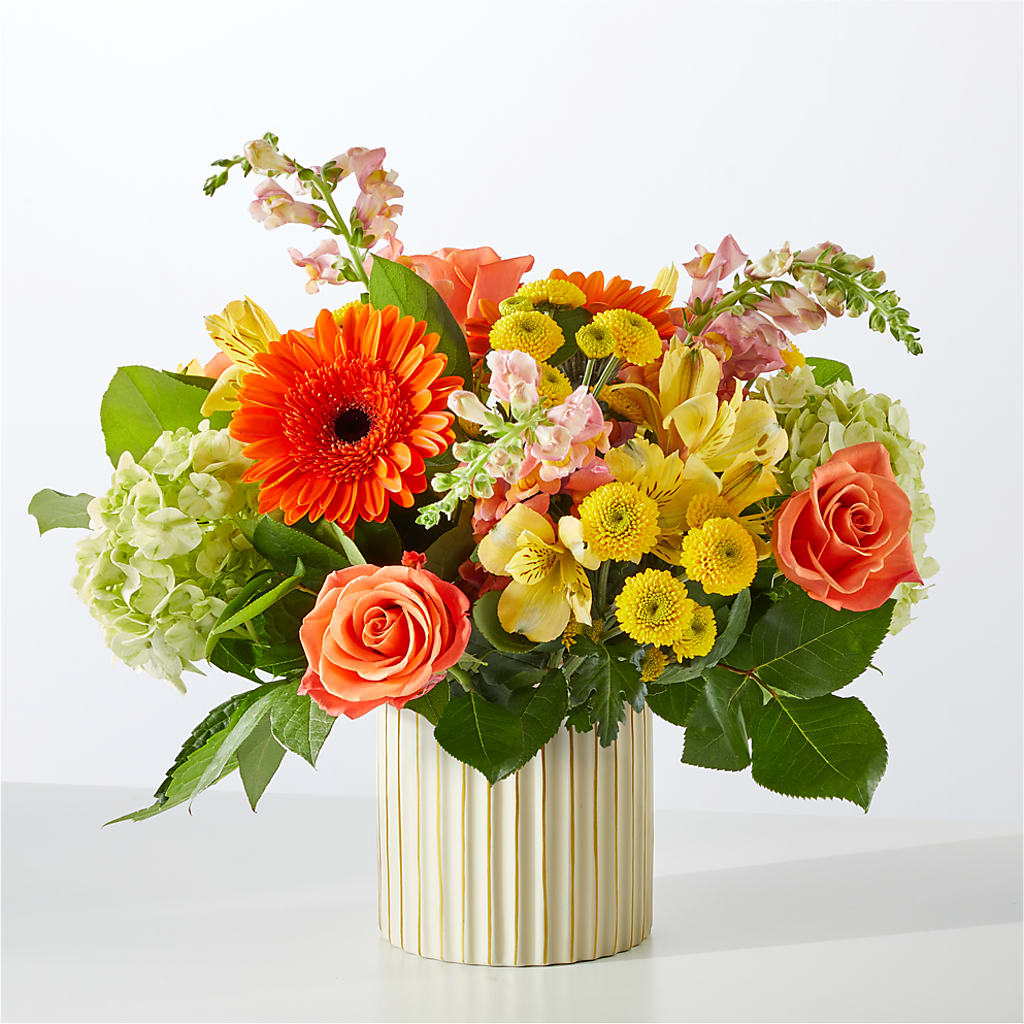 Autumn Sunshine Bouquet with Ivory Vase –  Jerome Florist, Bronx NY